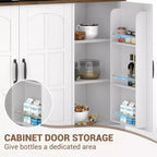 Armoire de garde-manger avec station de charge, Grand garde-manger de cuisine avec huche, Armoire de cuisine de 180 cm avec portes vitrées, pour salle à manger