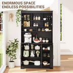 Armoire de garde-manger avec station de charge, Grand garde-manger de cuisine avec huche, Armoire de cuisine de 180 cm avec portes vitrées, pour salle à manger