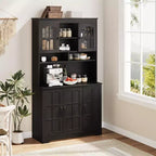 Armoire de garde-manger avec station de charge, Grand garde-manger de cuisine avec huche, Armoire de cuisine de 180 cm avec portes vitrées, pour salle à manger