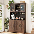 Armoire de garde-manger avec station de charge, Grand garde-manger de cuisine avec huche, Armoire de cuisine de 180 cm avec portes vitrées, pour salle à manger