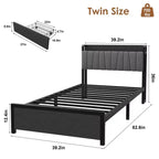 Cadre de lit double avec tête de lit de rangement, lit plateforme double noir avec grand tiroir et station de recharge, cadre de lit industriel sans sommier tapissier requis