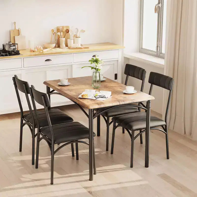Ensemble table à manger et 4 chaises pour petits espaces, table de cuisine avec 4 chaises rembourrées, structure moderne en bois et métal pour appartement, salle à manger