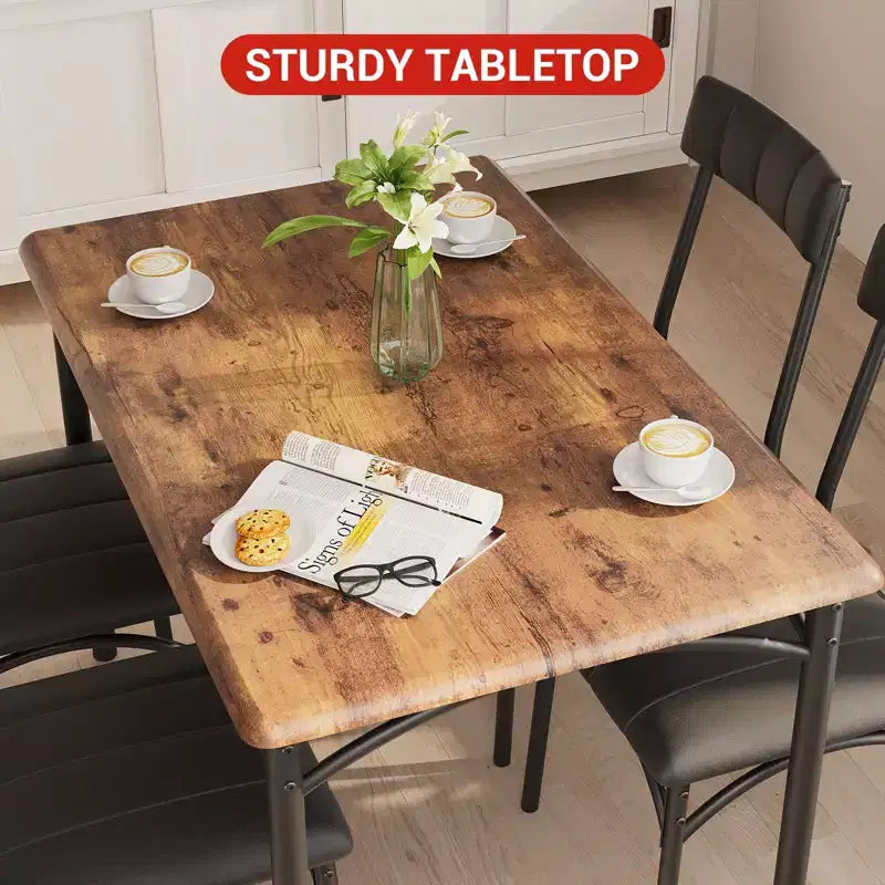 Ensemble table à manger et 4 chaises pour petits espaces, table de cuisine avec 4 chaises rembourrées, structure moderne en bois et métal pour appartement, salle à manger
