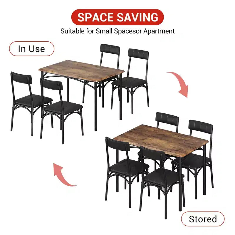 Ensemble table à manger et 4 chaises pour petits espaces, table de cuisine avec 4 chaises rembourrées, structure moderne en bois et métal pour appartement, salle à manger