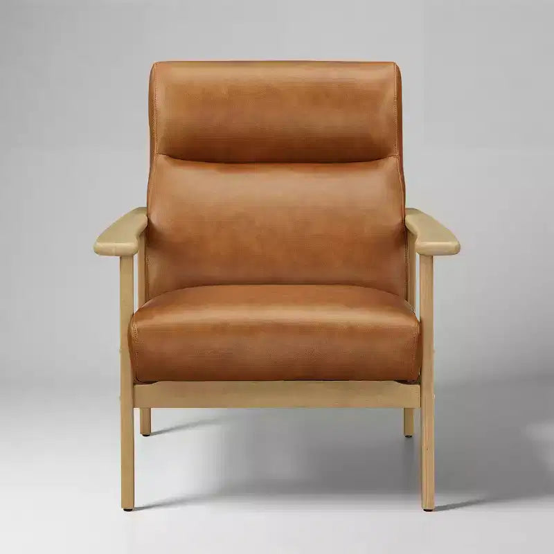 Art Leon Genuine Leather and Solid Wood Accent Chair