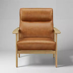 Art Leon Genuine Leather and Solid Wood Accent Chair