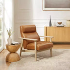 Fauteuil d'appoint Art Leon en cuir véritable et bois massif