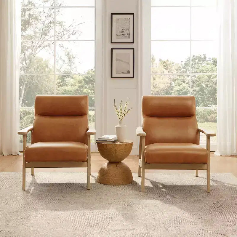 Fauteuil d'appoint Art Leon en cuir véritable et bois massif