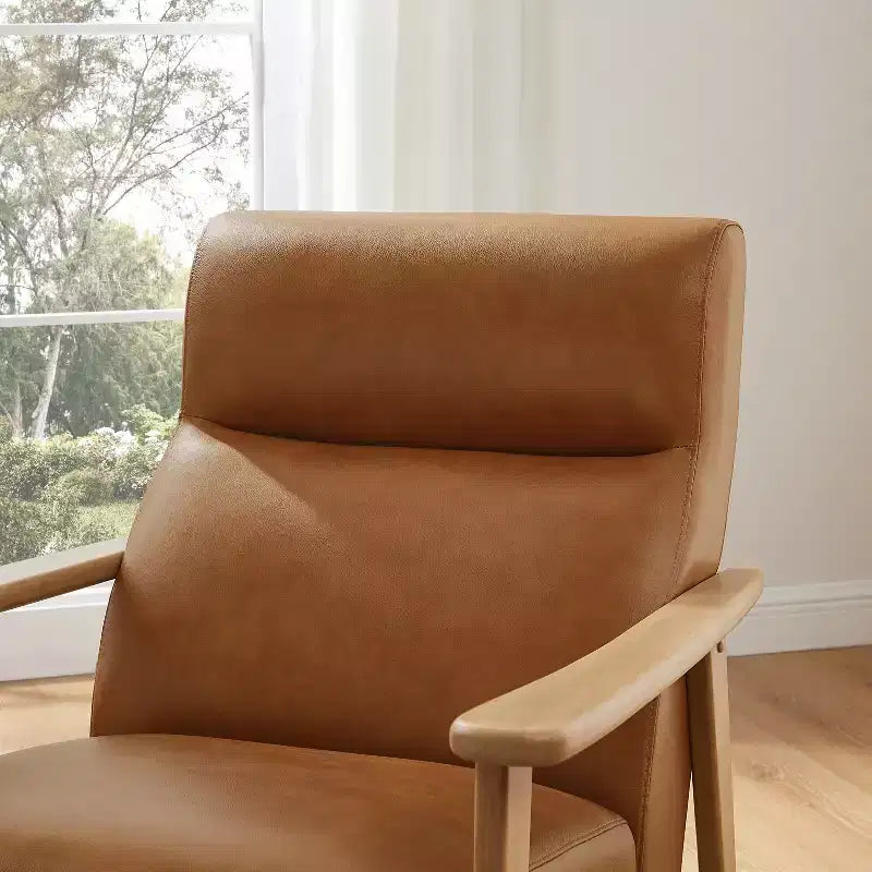 Fauteuil d'appoint Art Leon en cuir véritable et bois massif