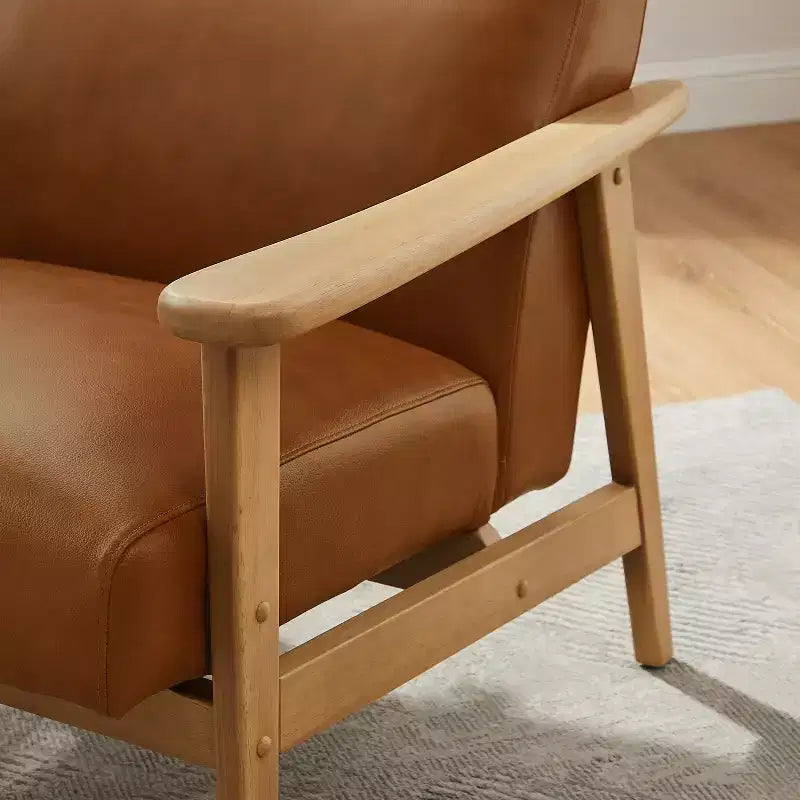 Fauteuil d'appoint Art Leon en cuir véritable et bois massif