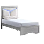 Lit Lorana de Passion Furniture avec cadre en bois argent champagne et tête de lit à panneau double avec éclairage DEL