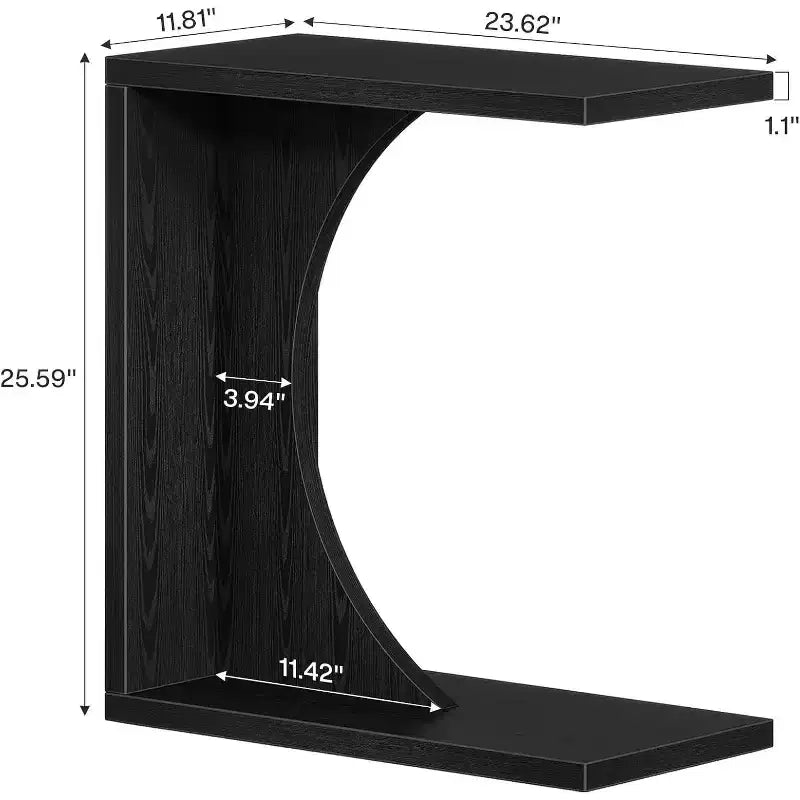 Table d'appoint en C Lantine pour canapé, petite table de chevet pour sofa, table de nuit en bois pour salon, chambre à coucher, bureau pour ordinateur portable (1, Noir)