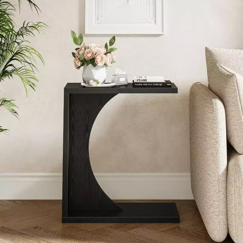 Table d'appoint en C Lantine pour canapé, petite table de chevet pour sofa, table de nuit en bois pour salon, chambre à coucher, bureau pour ordinateur portable (1, Noir)