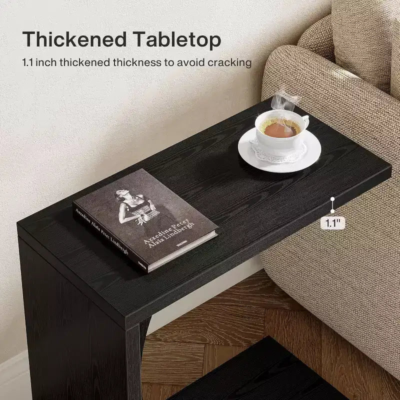 Table d'appoint en C Lantine pour canapé, petite table de chevet pour sofa, table de nuit en bois pour salon, chambre à coucher, bureau pour ordinateur portable (1, Noir)