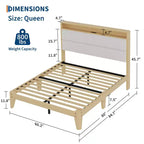 Cadre de lit Queen Size, Cadre de lit plateforme en boucle avec lumières LED, Tête de lit rembourrée avec station de charge intégrée, Pas besoin de sommier tapissier, Crème