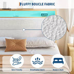 Cadre de lit Queen Size, Cadre de lit plateforme en boucle avec lumières LED, Tête de lit rembourrée avec station de charge intégrée, Pas besoin de sommier tapissier, Crème