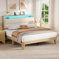 Queen Size Bed Frame, Boucle Platform Bed Frame with LED Lights, Upholstered Headboard with Built-in Charging Station, No Box Spring Needed, Cream