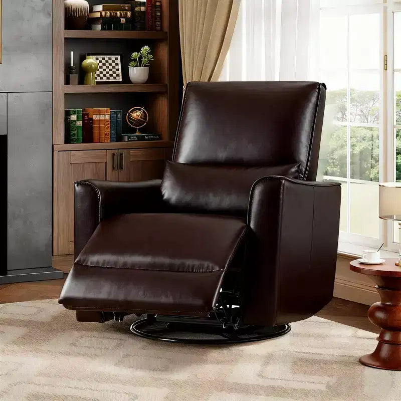Fauteuil inclinable, pivotant et à bascule manuel – Planeur en similicuir avec soutien lombaire pour salon et chambre de bébé