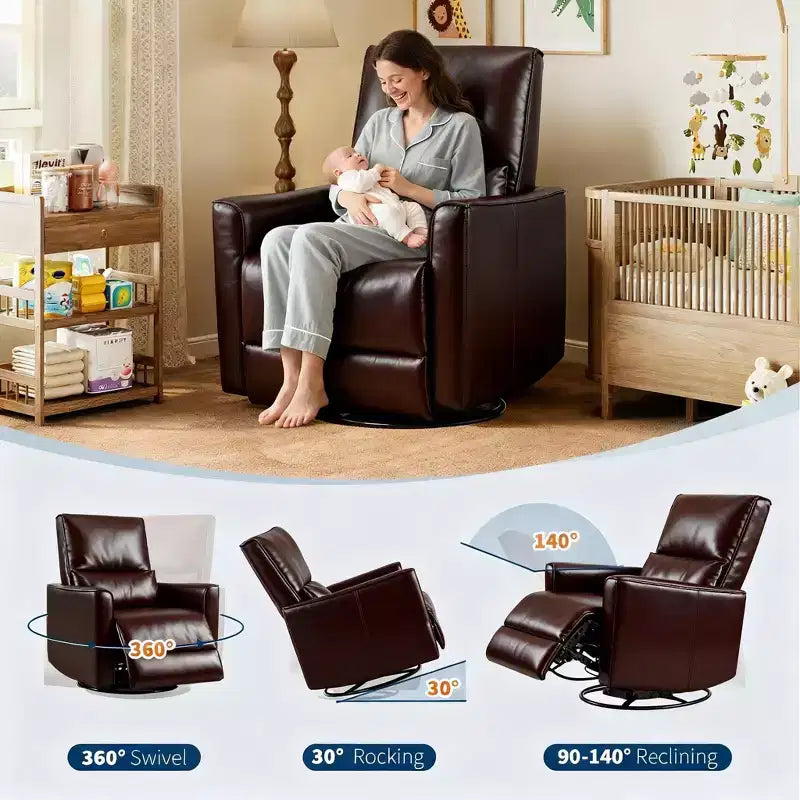Fauteuil inclinable, pivotant et à bascule manuel – Planeur en similicuir avec soutien lombaire pour salon et chambre de bébé
