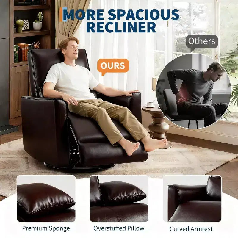 Fauteuil inclinable, pivotant et à bascule manuel – Planeur en similicuir avec soutien lombaire pour salon et chambre de bébé