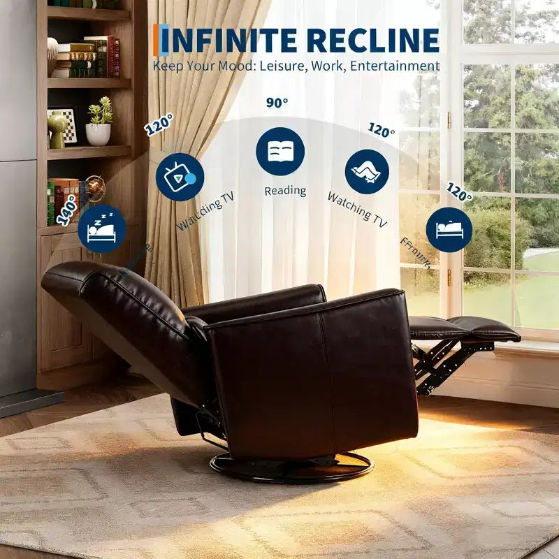 Fauteuil inclinable, pivotant et à bascule manuel – Planeur en similicuir avec soutien lombaire pour salon et chambre de bébé