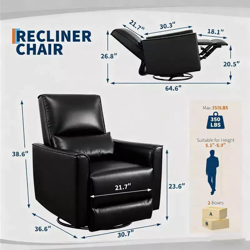 Fauteuil inclinable, pivotant et à bascule manuel – Planeur en similicuir avec soutien lombaire pour salon et chambre de bébé