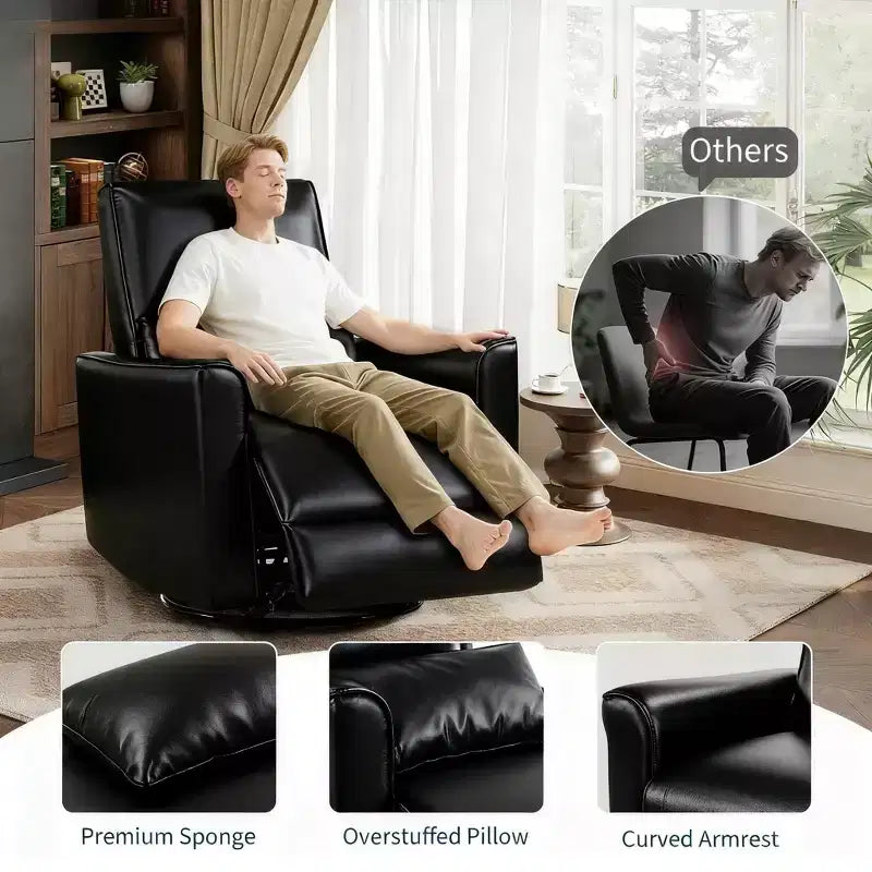 Fauteuil inclinable, pivotant et à bascule manuel – Planeur en similicuir avec soutien lombaire pour salon et chambre de bébé