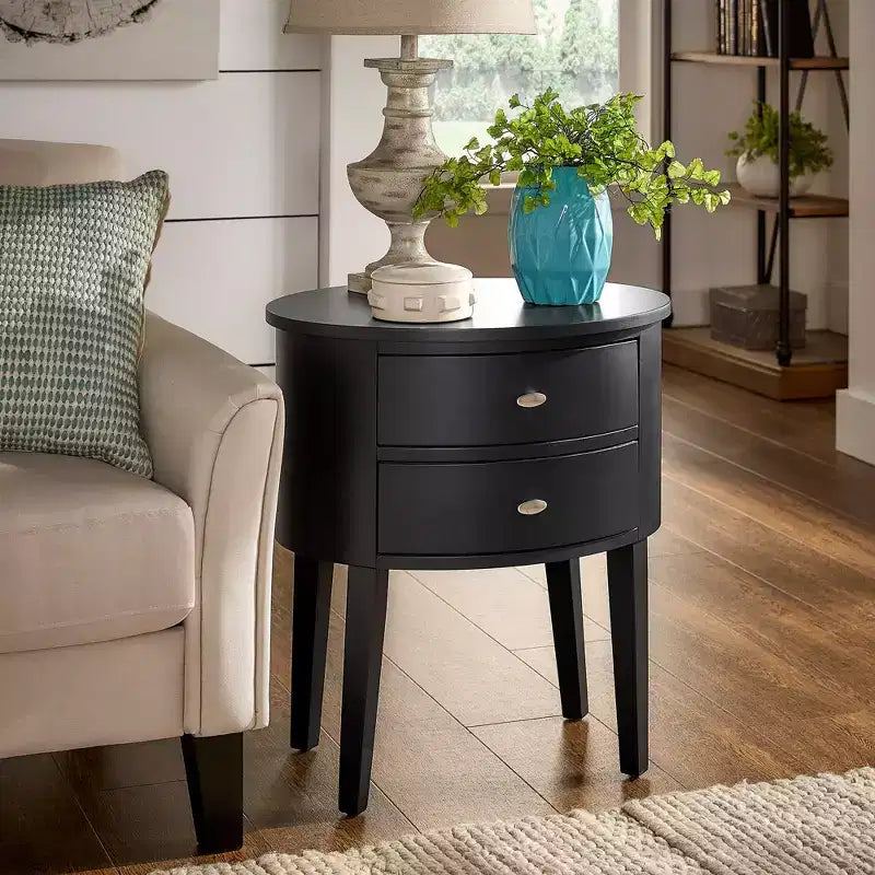 Table d'appoint ovale en bois à 2 tiroirs Amberly - iNSPIRE Q