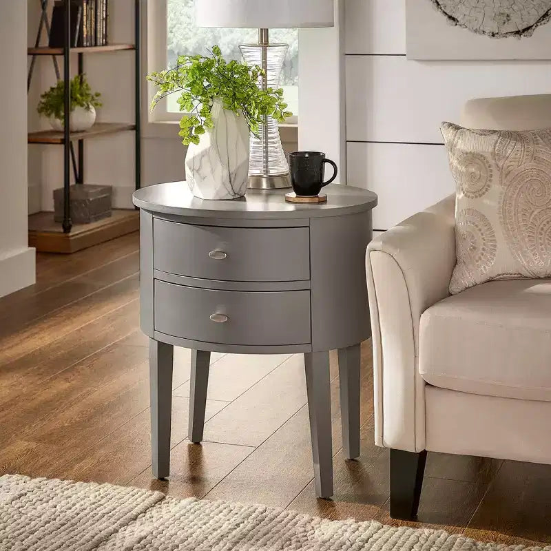 Table d'appoint ovale en bois à 2 tiroirs Amberly - iNSPIRE Q
