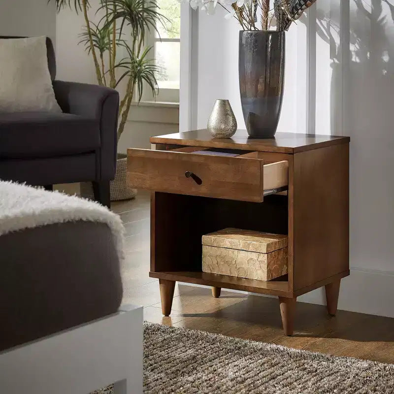 Table de chevet en bois à 1 tiroir Mercer - Brun - iNSPIRE Q