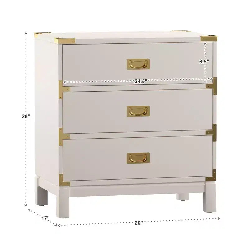 Table de chevet à 3 tiroirs Borden avec accents dorés - iNSPIRE Q