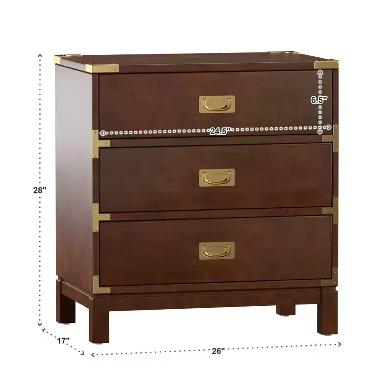 Table de chevet à 3 tiroirs Borden avec accents dorés - iNSPIRE Q