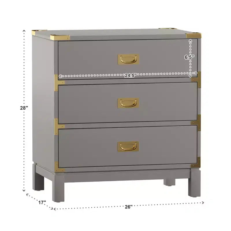 Table de chevet à 3 tiroirs Borden avec accents dorés - iNSPIRE Q