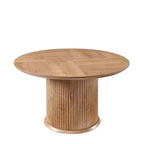 Table de salle à manger ronde cannelée moderne de 120 cm pour 4 à 6 personnes, avec bord épaissi et base cylindrique pour salle à manger, cuisine, salon