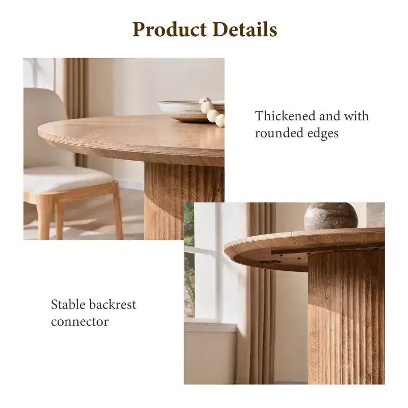 Table de salle à manger ronde cannelée moderne de 120 cm pour 4 à 6 personnes, avec bord épaissi et base cylindrique pour salle à manger, cuisine, salon