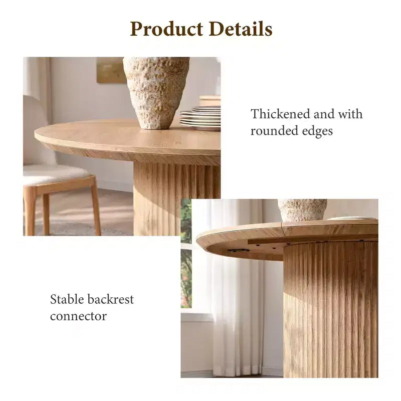 Table de salle à manger ronde cannelée moderne de 120 cm pour 4 à 6 personnes, avec bord épaissi et base cylindrique pour salle à manger, cuisine, salon
