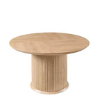Table de salle à manger ronde cannelée moderne de 120 cm pour 4 à 6 personnes, avec bord épaissi et base cylindrique pour salle à manger, cuisine, salon