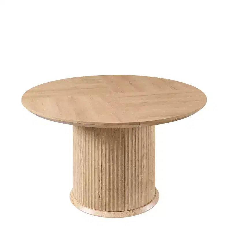 Table de salle à manger ronde cannelée moderne de 120 cm pour 4 à 6 personnes, avec bord épaissi et base cylindrique pour salle à manger, cuisine, salon