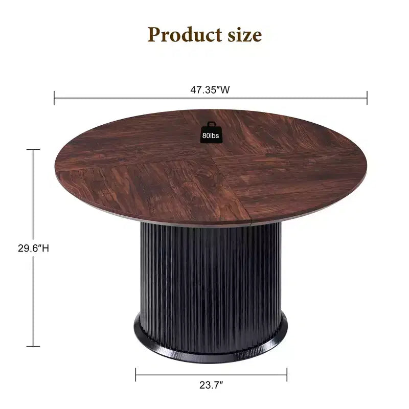 Table de salle à manger ronde cannelée moderne de 120 cm pour 4 à 6 personnes, avec bord épaissi et base cylindrique pour salle à manger, cuisine, salon
