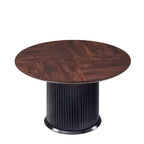 Table de salle à manger ronde cannelée moderne de 120 cm pour 4 à 6 personnes, avec bord épaissi et base cylindrique pour salle à manger, cuisine, salon