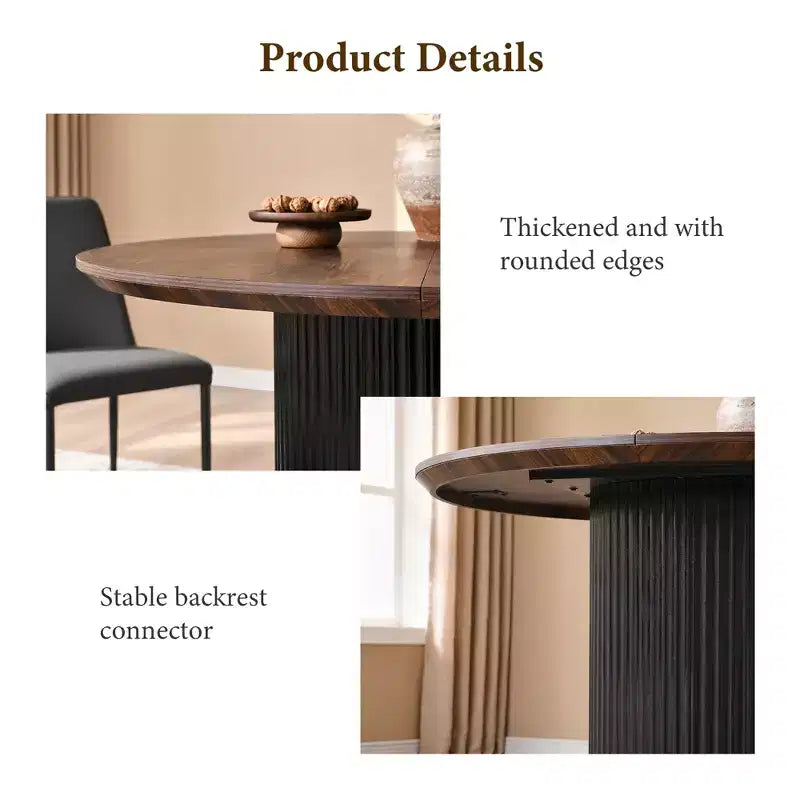 Table de salle à manger ronde cannelée moderne de 120 cm pour 4 à 6 personnes, avec bord épaissi et base cylindrique pour salle à manger, cuisine, salon