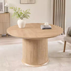 Table de salle à manger ronde cannelée moderne de 120 cm pour 4 à 6 personnes, avec bord épaissi et base cylindrique pour salle à manger, cuisine, salon