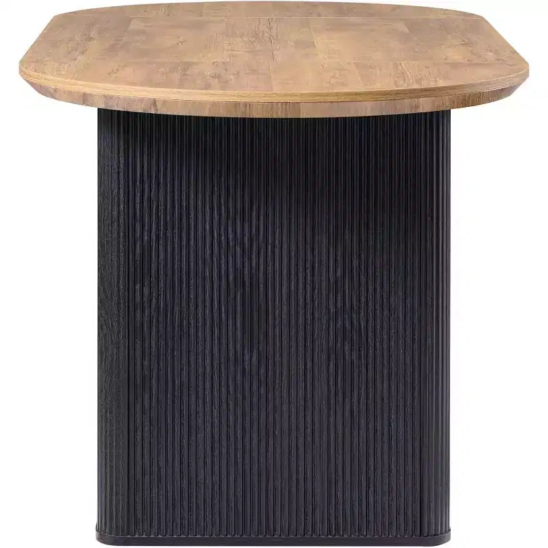 Table de cuisine moderne, table à manger ovale cannelée de 160 cm pour 4-6 personnes, avec bord épaissi et piétement central rayé, pour salle à manger/cuisine/bureau à domicile