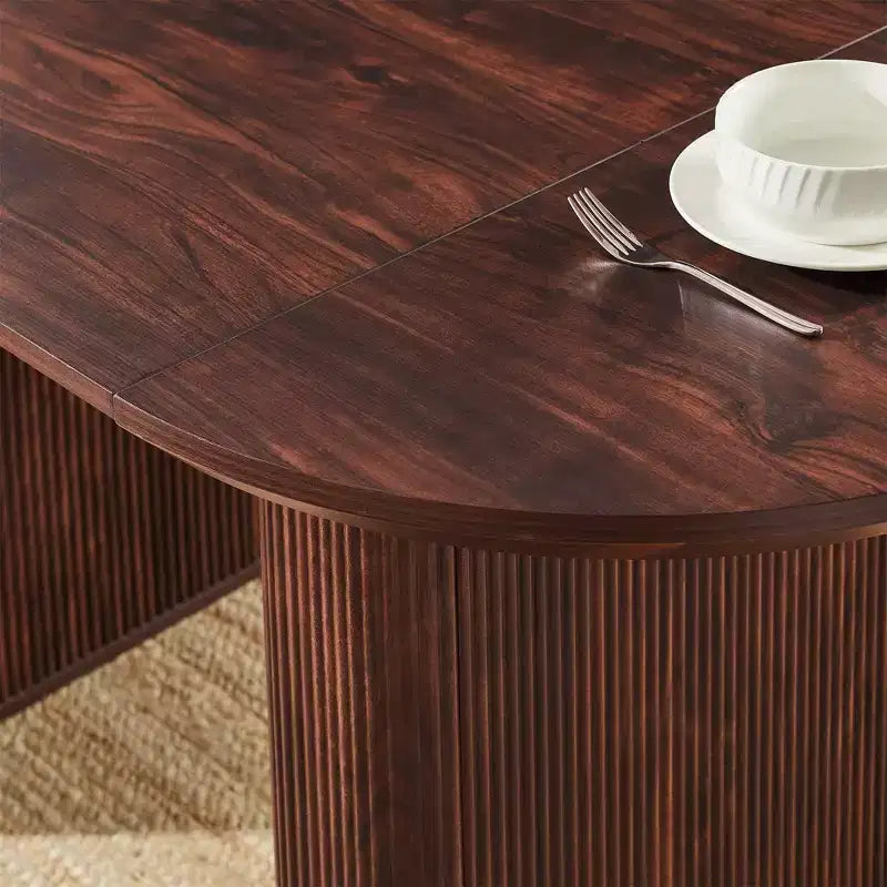 Table de cuisine moderne, table à manger ovale cannelée de 160 cm pour 4-6 personnes, avec bord épaissi et piétement central rayé, pour salle à manger/cuisine/bureau à domicile