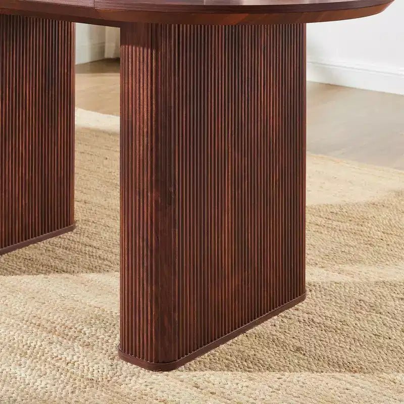 Table de cuisine moderne, table à manger ovale cannelée de 160 cm pour 4-6 personnes, avec bord épaissi et piétement central rayé, pour salle à manger/cuisine/bureau à domicile