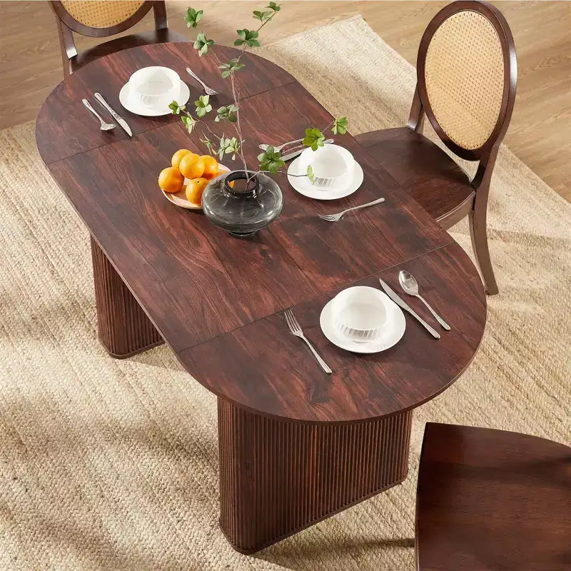Table de cuisine moderne, table à manger ovale cannelée de 160 cm pour 4-6 personnes, avec bord épaissi et piétement central rayé, pour salle à manger/cuisine/bureau à domicile