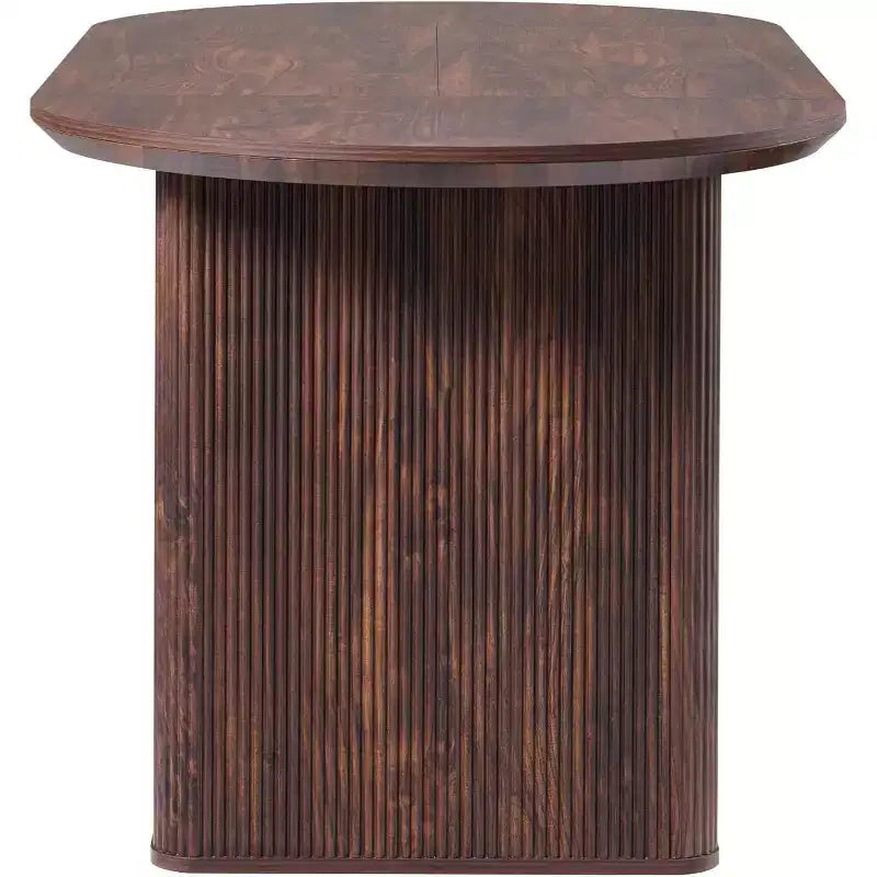 Table de cuisine moderne, table à manger ovale cannelée de 160 cm pour 4-6 personnes, avec bord épaissi et piétement central rayé, pour salle à manger/cuisine/bureau à domicile