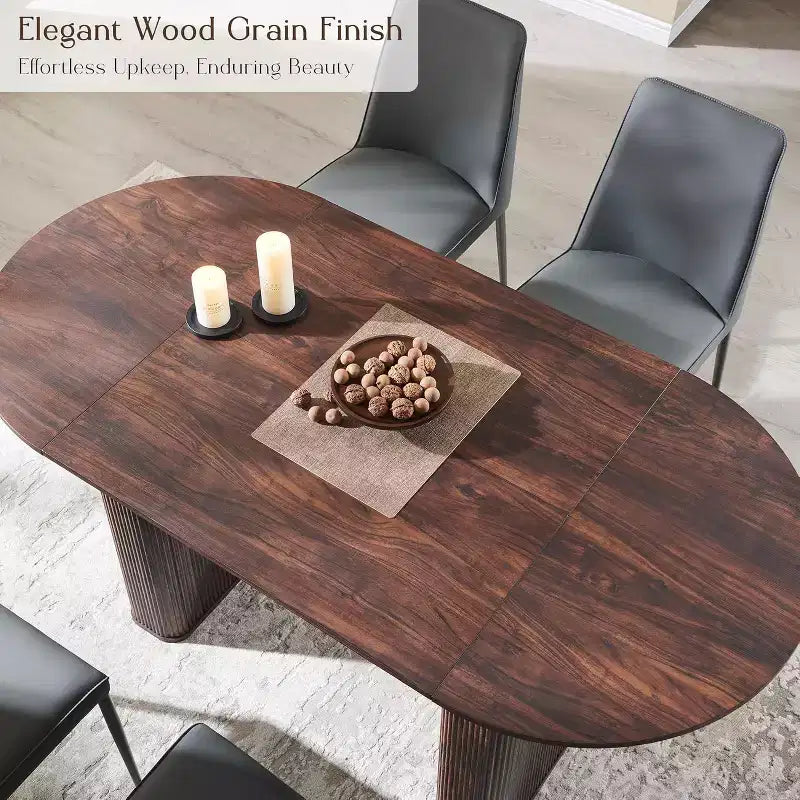 Table de cuisine moderne, table à manger ovale cannelée de 160 cm pour 4-6 personnes, avec bord épaissi et piétement central rayé, pour salle à manger/cuisine/bureau à domicile