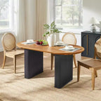 Table de cuisine moderne, table à manger ovale cannelée de 160 cm pour 4-6 personnes, avec bord épaissi et piétement central rayé, pour salle à manger/cuisine/bureau à domicile