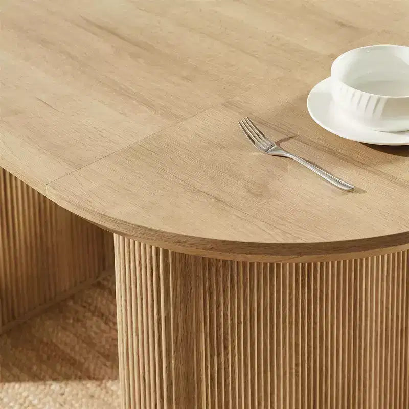 Table de cuisine moderne, table à manger ovale cannelée de 160 cm pour 4-6 personnes, avec bord épaissi et piétement central rayé, pour salle à manger/cuisine/bureau à domicile